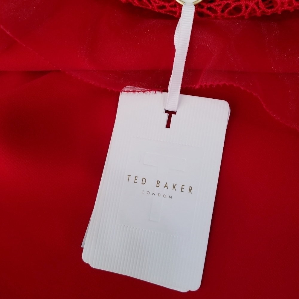 🌸 NEW‎ Ted Baker |Red Ruffle Shift Dress 6 - Picture 10 of 16